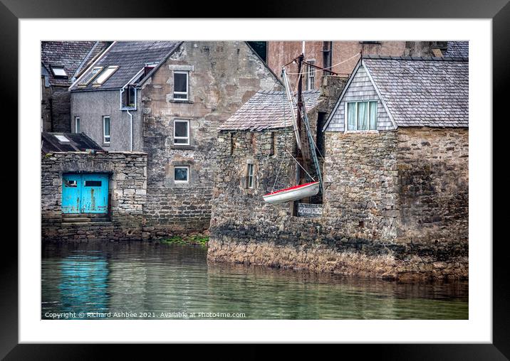Red boat at the lodberries, Shetland Framed Mounted Print by Richard Ashbee