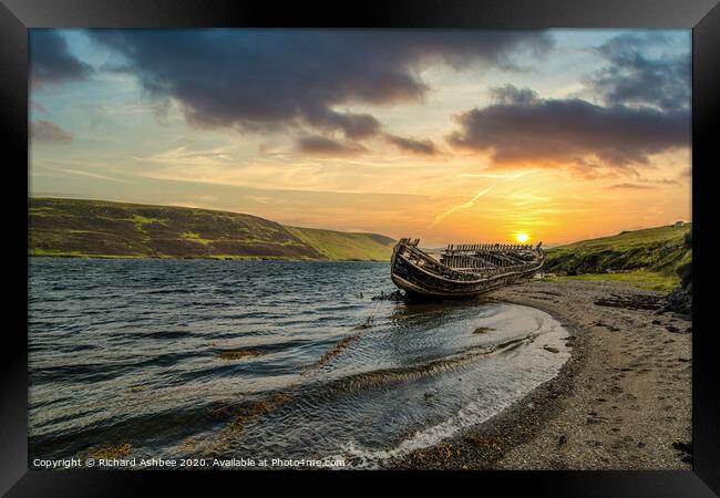 Final resting place of an old boat at Trondra, She Framed Print by Richard Ashbee