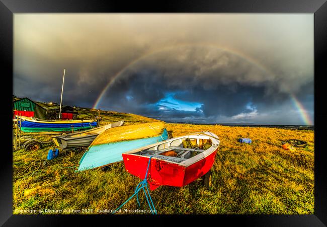 Shetland Coastal  winter rainbow Framed Print by Richard Ashbee