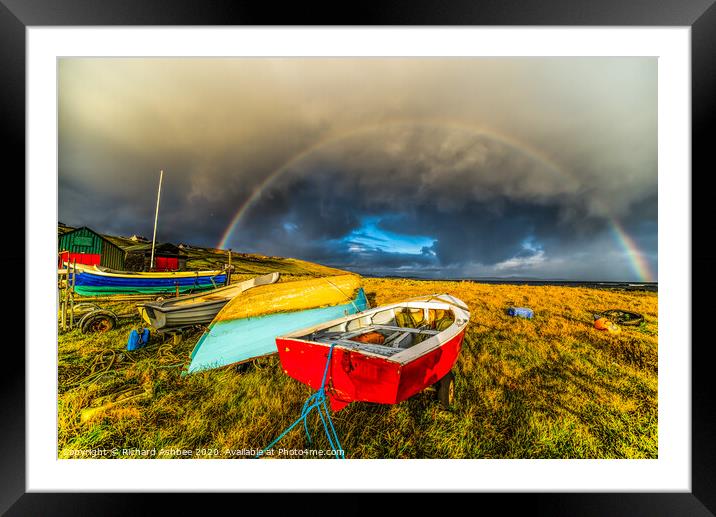 Shetland Coastal  winter rainbow Framed Mounted Print by Richard Ashbee