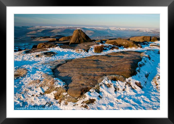 Snowy Higgar Tor, Dark Peak, Derbyshire Framed Mounted Print by Richard Ashbee