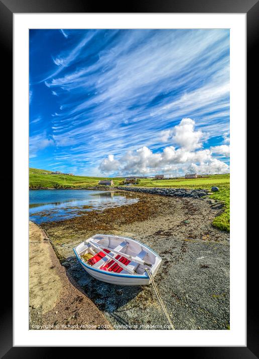 Small fishing  boat beside a Shetland Voe Framed Mounted Print by Richard Ashbee
