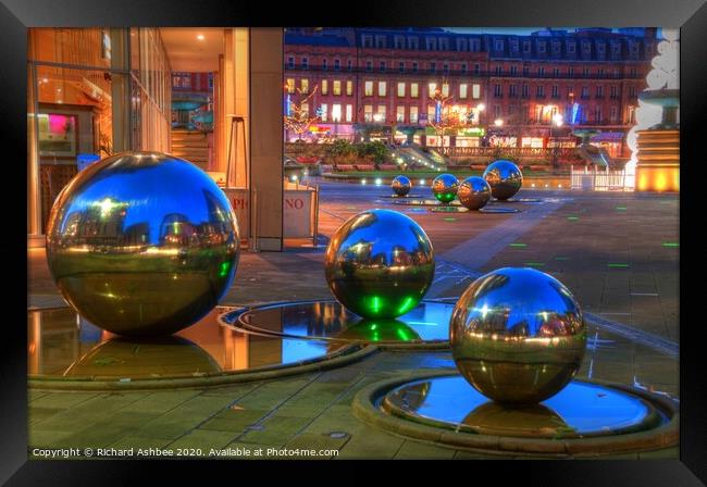 Sheffield steel balls outside the winter gardens Framed Print by Richard Ashbee
