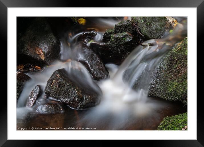 Long exposure of a fast flowing River Rivelin near Framed Mounted Print by Richard Ashbee