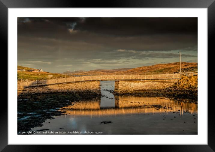 Burra Bridge in Shetland reflections Framed Mounted Print by Richard Ashbee