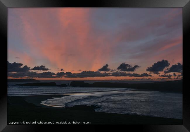 Sunset at St Ninian's isle Shetland Framed Print by Richard Ashbee