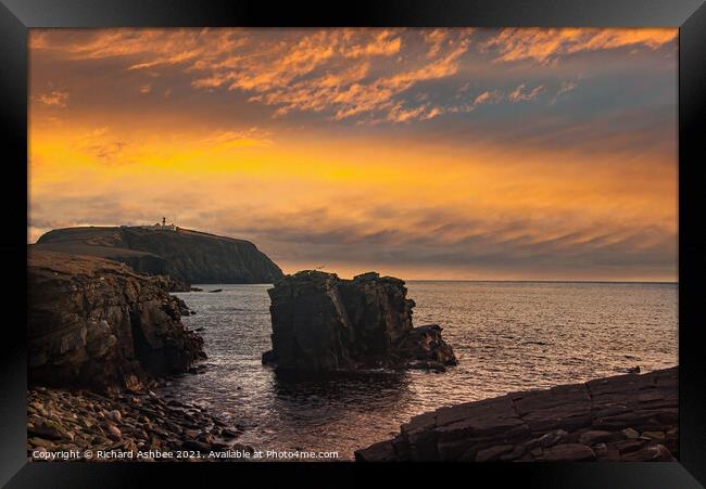 A sunset over Sumburgh Head in Shetland Framed Print by Richard Ashbee