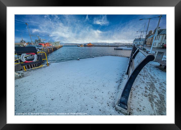 Lerwick Harbour in the snow Framed Mounted Print by Richard Ashbee