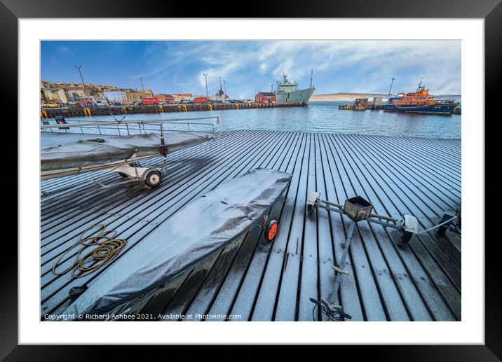 Lerwick Harbour, Shetland in the snow Framed Mounted Print by Richard Ashbee