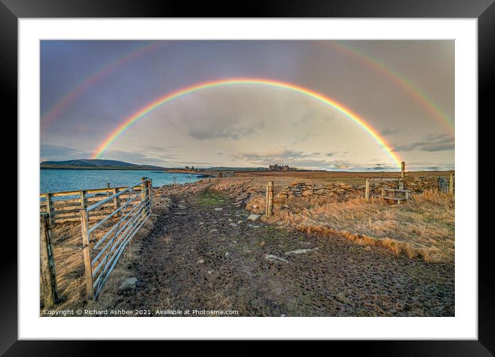 Shetland double rainbow Framed Mounted Print by Richard Ashbee