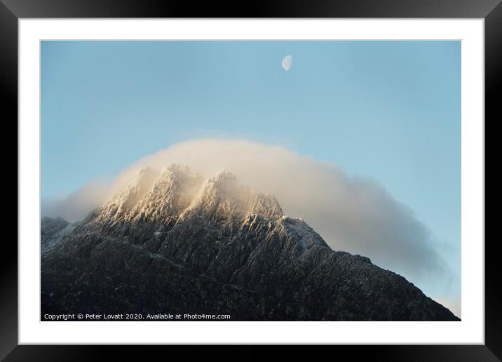 Tryfan Cap Cloud and Moon Framed Mounted Print by Peter Lovatt  LRPS