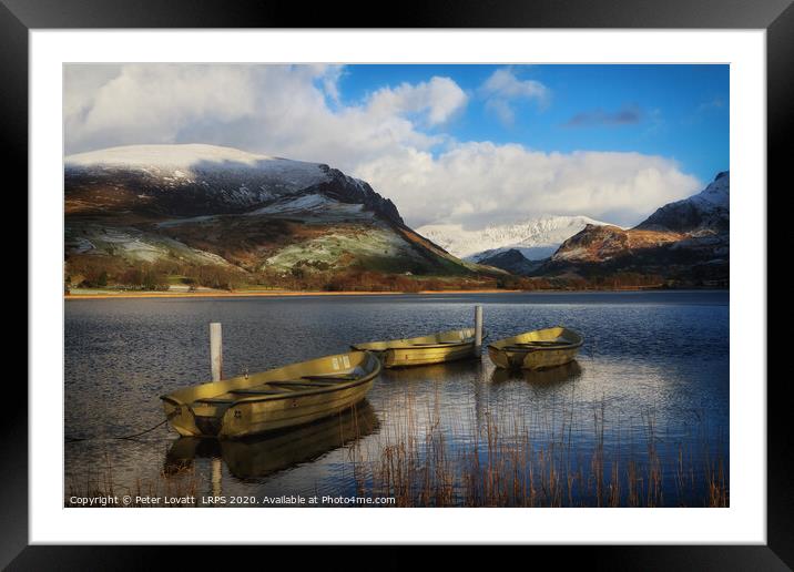 Fishing boats tied up on Llyn Nantlle Framed Mounted Print by Peter Lovatt  LRPS