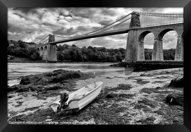 Menai Suspension Bridge Monochrome Framed Print by Peter Lovatt  LRPS