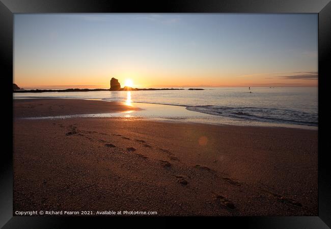 Warm sun setting on the beach at South Milton Framed Print by Richard Fearon