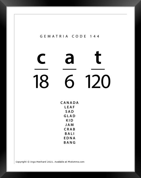 Cat word code in the English Gematria Framed Mounted Print by Ingo Menhard