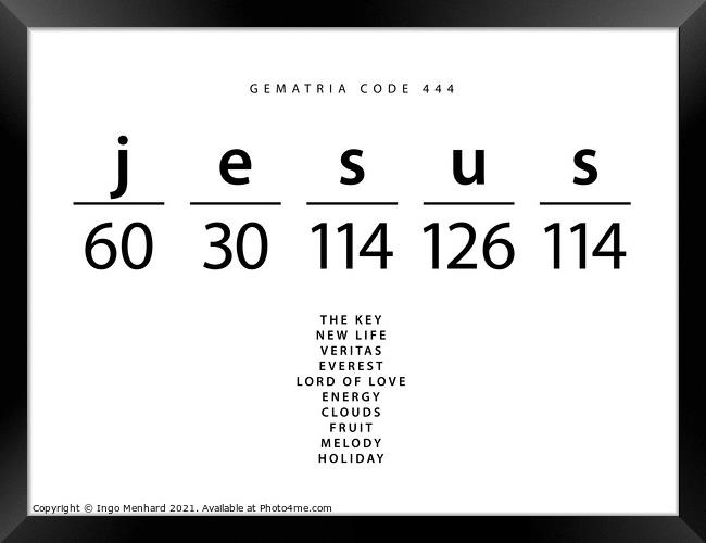 Jesus word code in the English Gematria Framed Print by Ingo Menhard