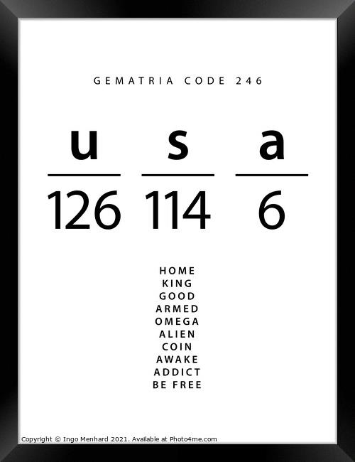 USA word code in the English Gematria Framed Print by Ingo Menhard