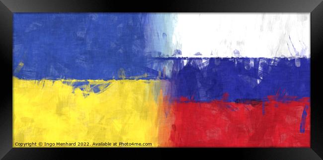 Drawn fraternal flags of Ukraine and Russia Framed Print by Ingo Menhard