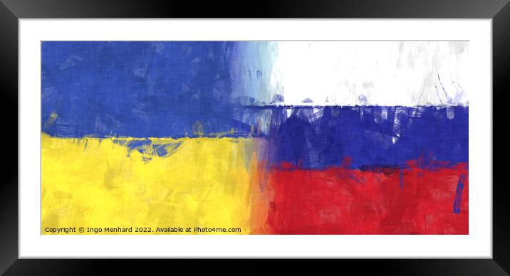 Drawn fraternal flags of Ukraine and Russia Framed Mounted Print by Ingo Menhard