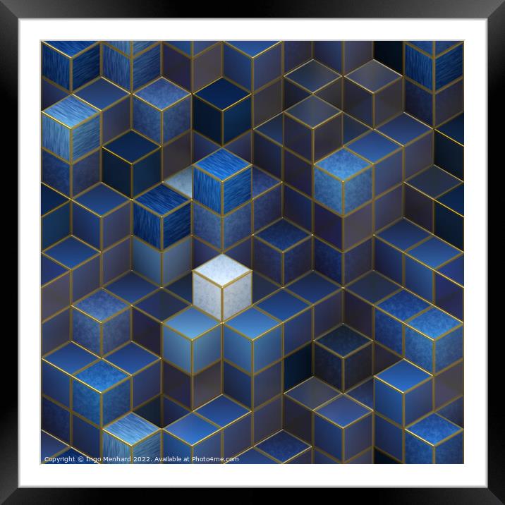 A white dice surrounded by blue dices Framed Mounted Print by Ingo Menhard