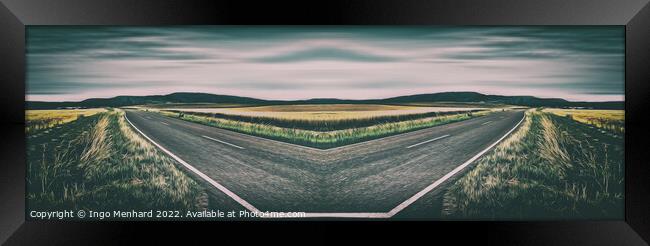 Surrealistic mirrored road in a rural landscape setting Framed Print by Ingo Menhard