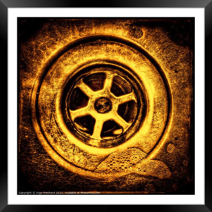 The golden drain in a kitchen sink Framed Mounted Print by Ingo Menhard