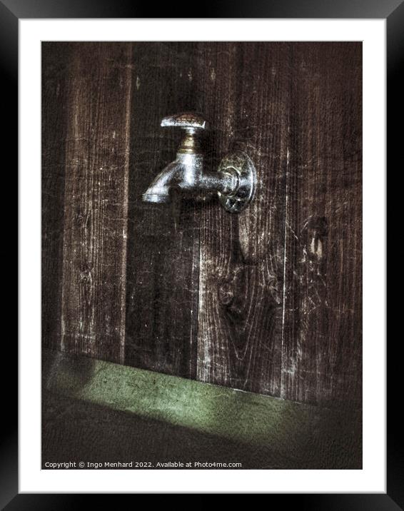 Old unused water faucet on a wooden wall Framed Mounted Print by Ingo Menhard
