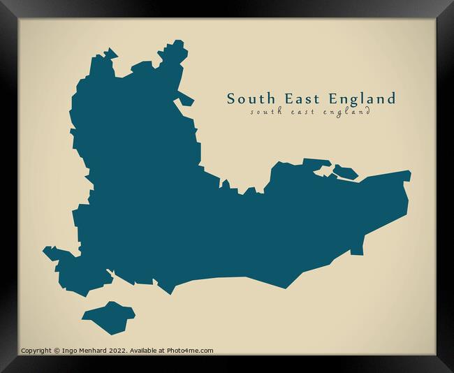 Modern Map - South East England UK design Framed Print by Ingo Menhard