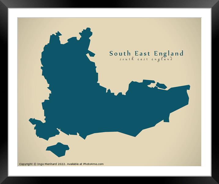Modern Map - South East England UK design Framed Mounted Print by Ingo Menhard