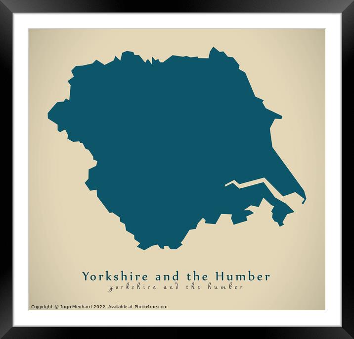 Modern Map - Yorkshire and the humber UK Framed Mounted Print by Ingo Menhard