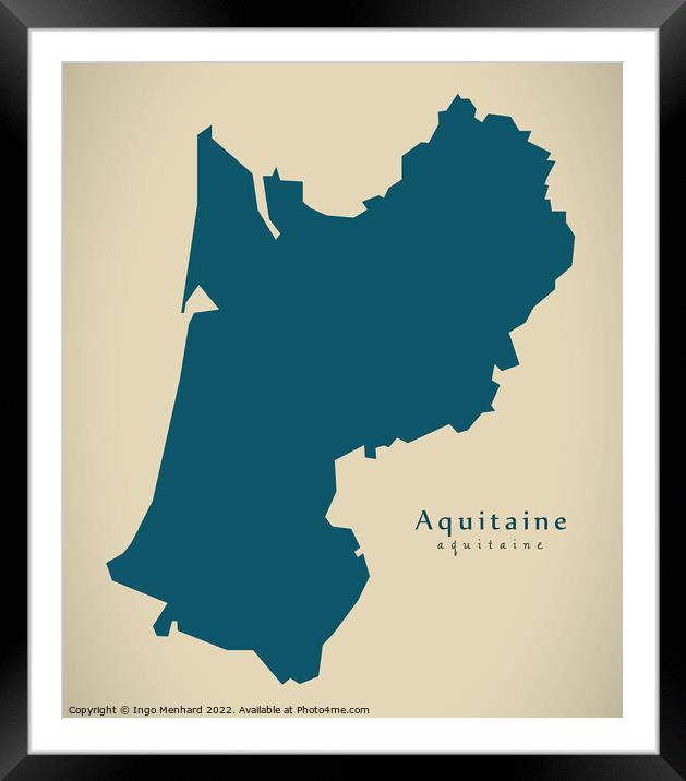 Modern Map - Aquitaine FR France Framed Mounted Print by Ingo Menhard