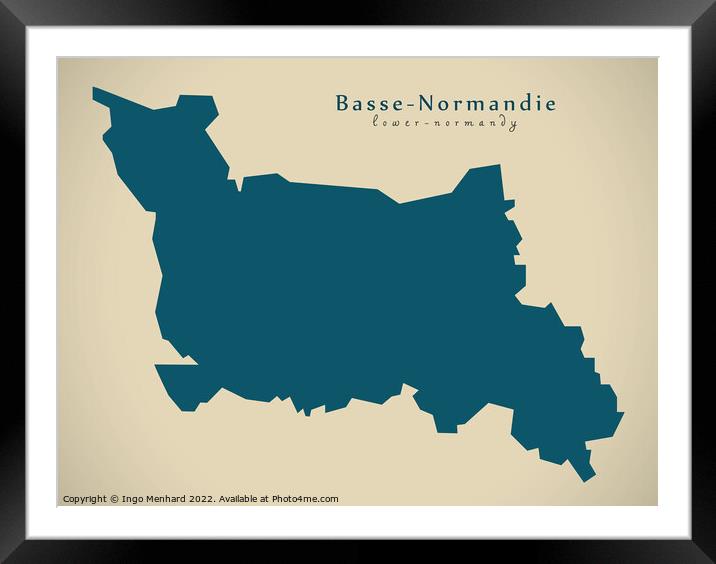 Modern Map - Basse Normandie FR France Framed Mounted Print by Ingo Menhard
