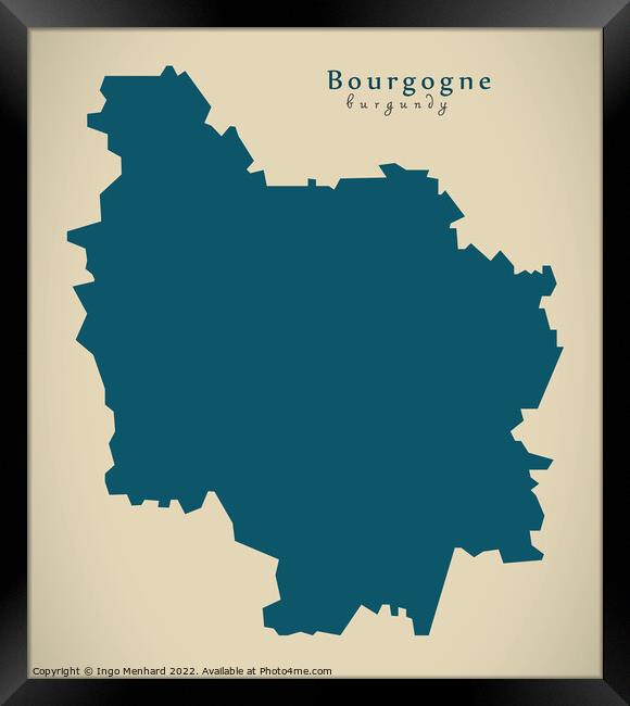 Modern Map - Bourgogne FR France Framed Print by Ingo Menhard
