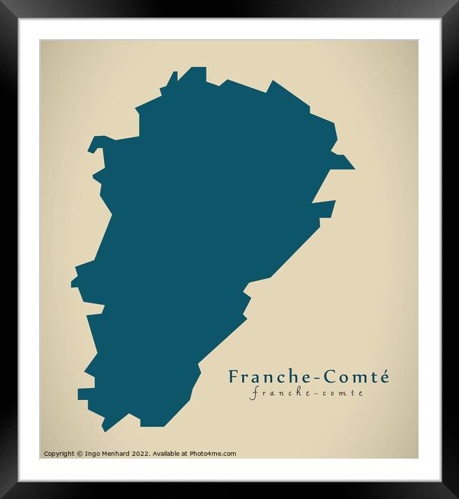 Modern Map - Franche Comte FR France Framed Mounted Print by Ingo Menhard