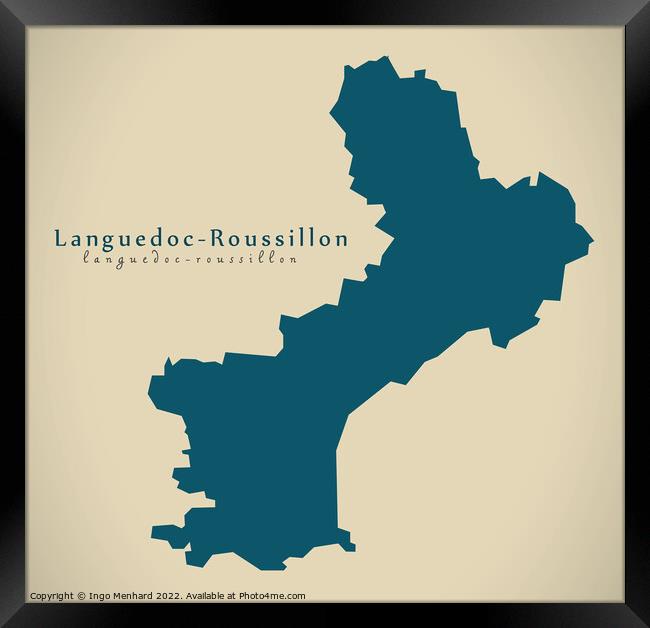 Modern Map - Languedoc Roussillon FR France Framed Print by Ingo Menhard