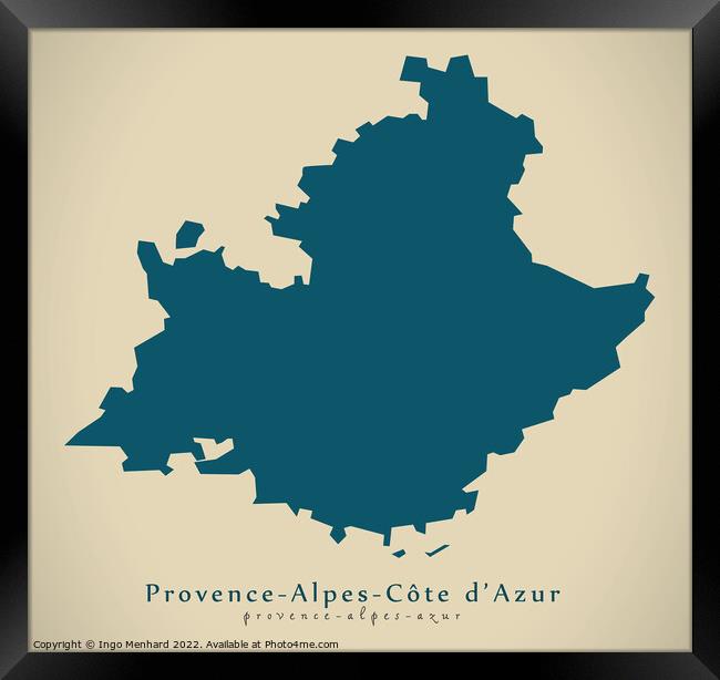 Modern Map - Provence Alpes and Cote d Azur FR France Framed Print by Ingo Menhard