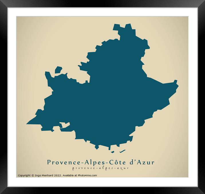 Modern Map - Provence Alpes and Cote d Azur FR France Framed Mounted Print by Ingo Menhard