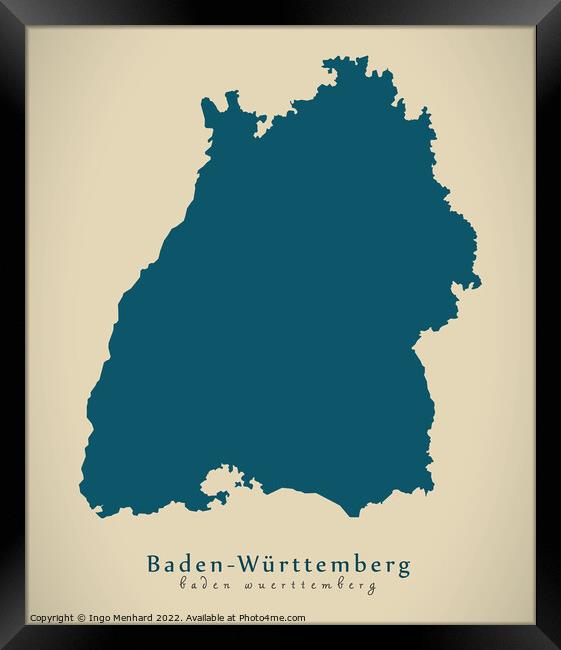 Modern Map - Baden-Wuerttemberg DE Framed Print by Ingo Menhard
