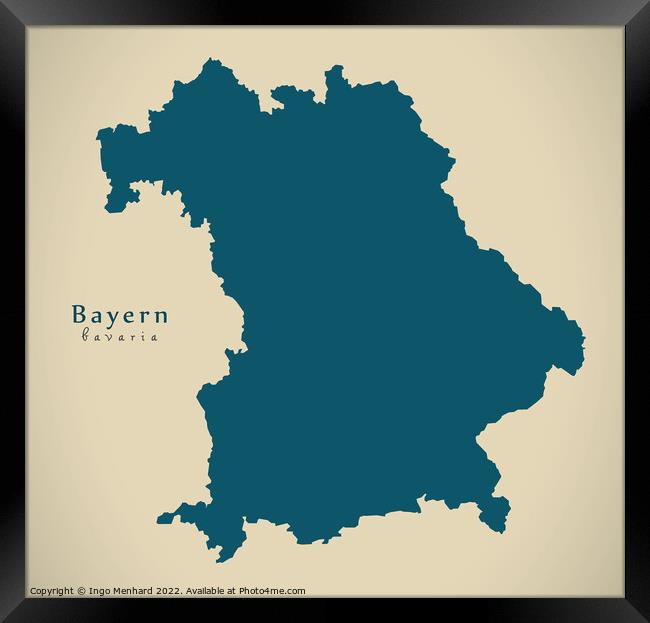 Modern Map - Bayern DE Framed Print by Ingo Menhard