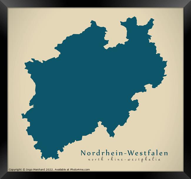 Modern Map - Nordrhein-Westfalen DE Framed Print by Ingo Menhard