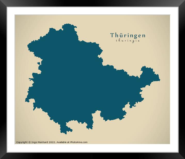 Modern Map - Thueringen DE Framed Mounted Print by Ingo Menhard