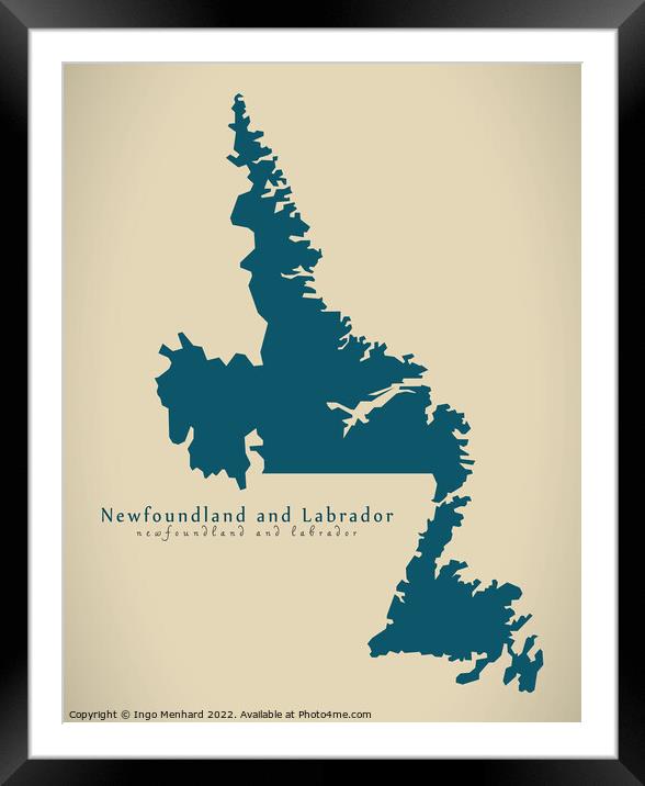 Modern Map - Newfoundland and Labrador CA Framed Mounted Print by Ingo Menhard