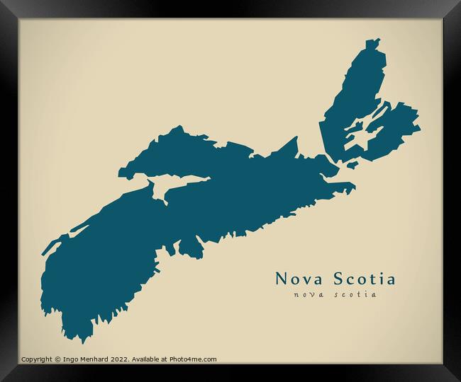 Modern Map - Nova Scotia CA Framed Print by Ingo Menhard