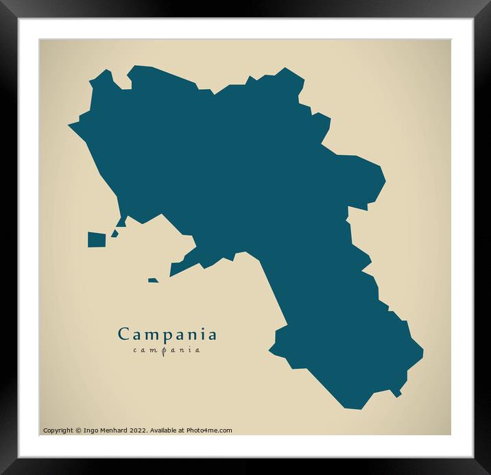 Modern Map - Campania IT Italy Framed Mounted Print by Ingo Menhard