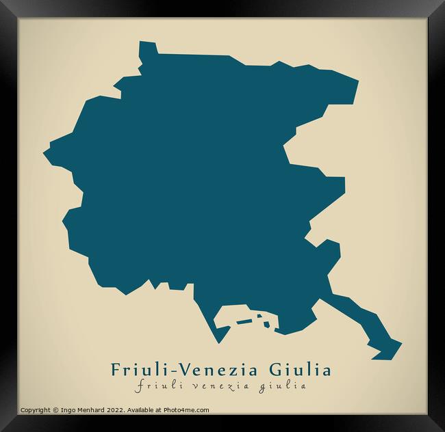 Modern Map - Friuli-Venezia Giulia IT Italy Framed Print by Ingo Menhard