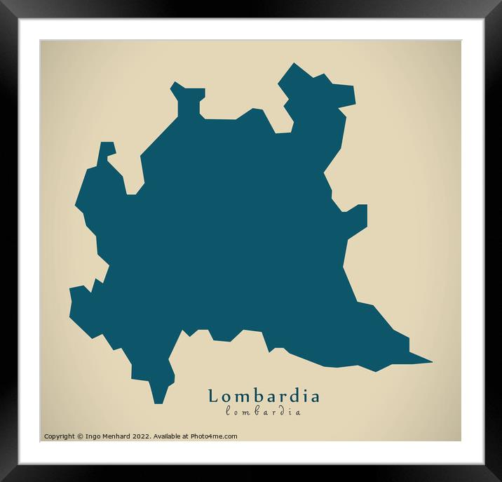 Modern Map - Lombardia IT Italy Framed Mounted Print by Ingo Menhard