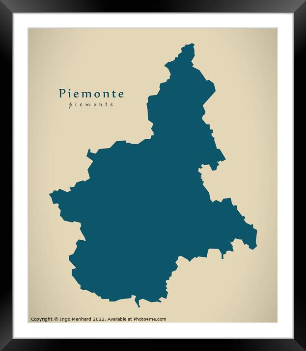 Modern Map - Piemonte IT Italy Framed Mounted Print by Ingo Menhard