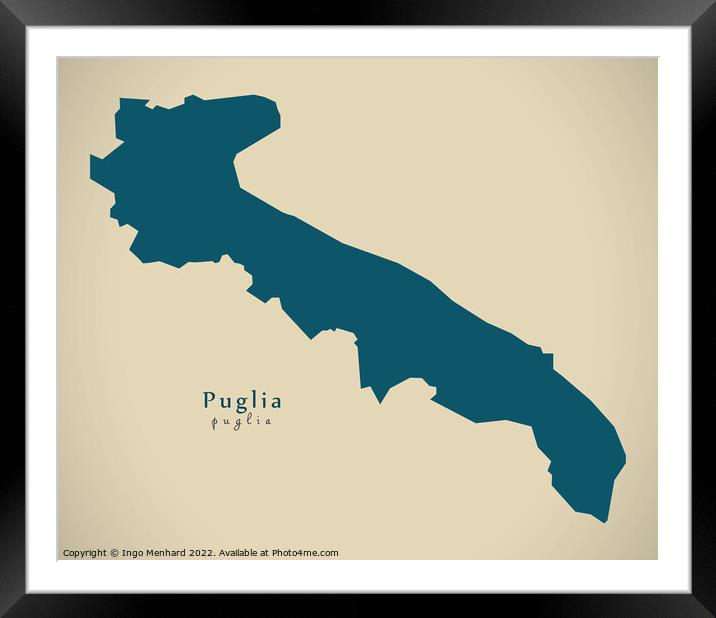 Modern Map - Puglia IT Italy Framed Mounted Print by Ingo Menhard