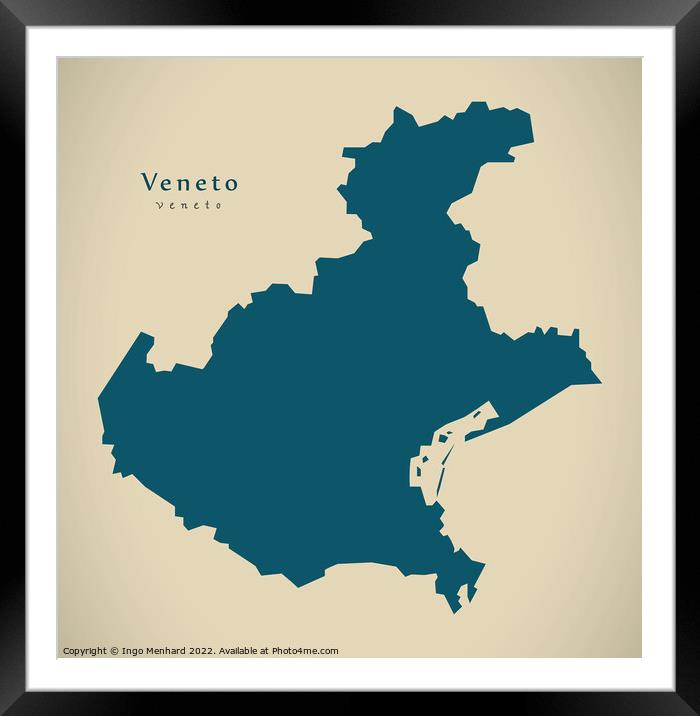 Modern Map - Veneto IT Italy Framed Mounted Print by Ingo Menhard