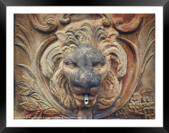 Lion head fountain sculpture Framed Mounted Print by Ingo Menhard